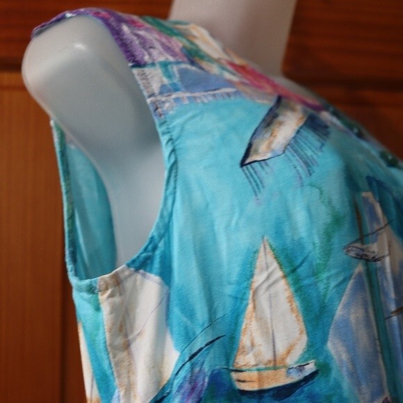 C.M. Shapes Vintage 90s Sailboat Art To Wear Maxi Dress USA Large - Picture 3 of 16